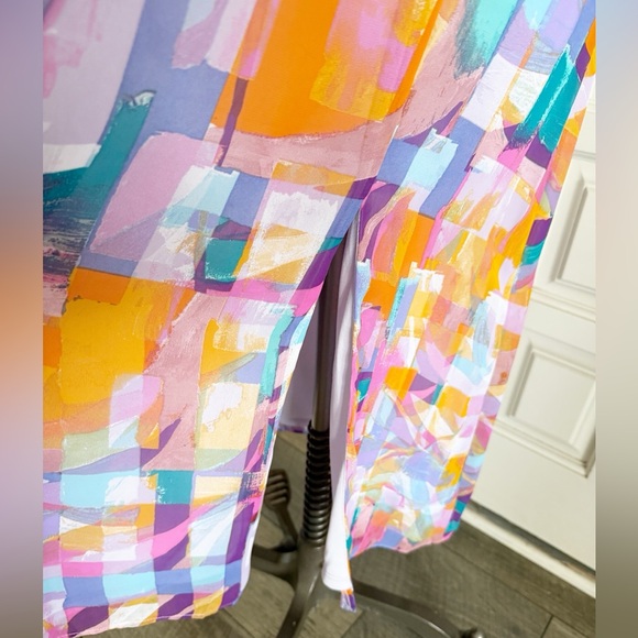 NWT Julia Jordan Multicolor Abstract Midi Dress Puff Sleeve Size 12 - Picture 10 of 12